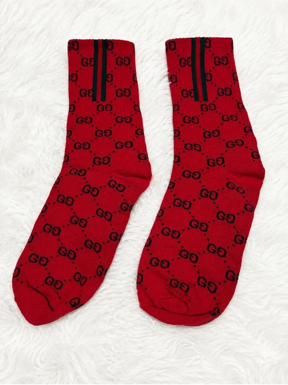 Gucci Red & Black Logo Athletic Crew Socks